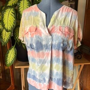 Caffe Marrakesh Tie-Dye V-Neck Women Top